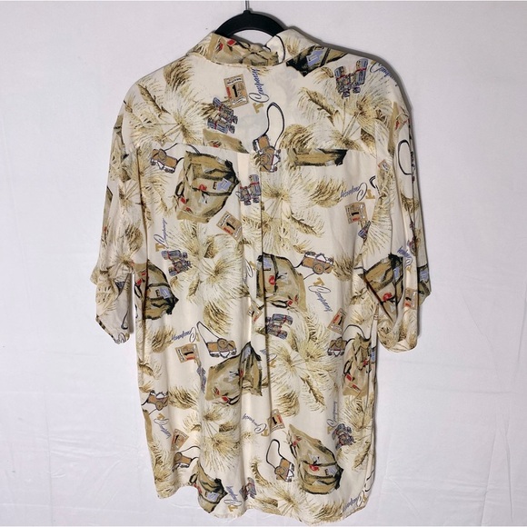 Vintage Reel Monde New Line Tan Cream Tourist Print Short Sleeve Casual Top XL - Picture 2 of 14